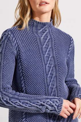 Tribal Funnel Neck Sweater WSpecial Wash Dk Blue Jay