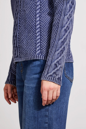 Tribal Funnel Neck Sweater WSpecial Wash Dk Blue Jay