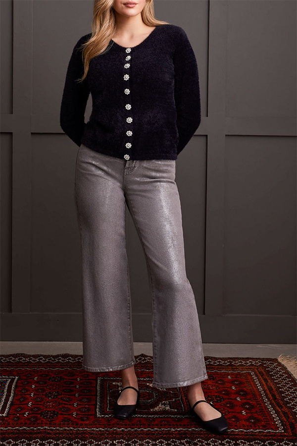 Tribal Sweater Cardigan W Fancy Buttons Black