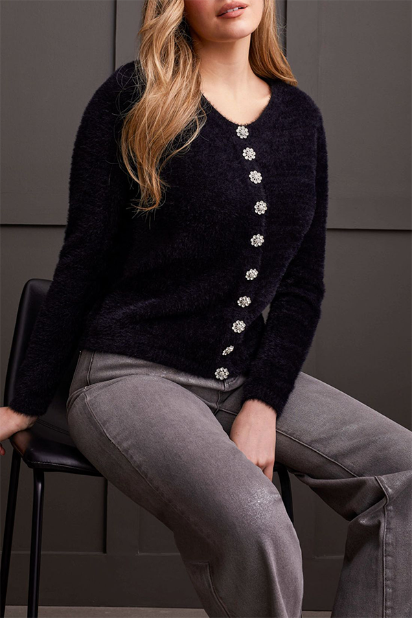 Tribal Sweater Cardigan W Fancy Buttons Black