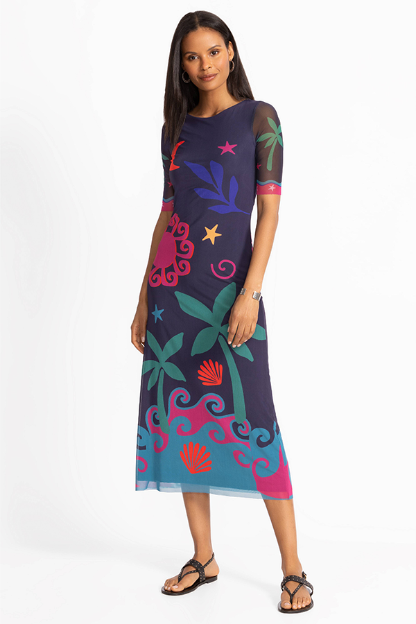 Johnny Was Astrid Mesh Midi Dress PMA