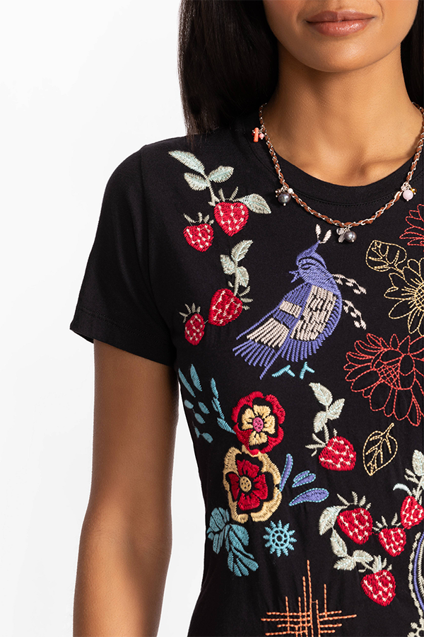 Johnny Was Asymmetric Ruffle Flounce SS Dress BLK