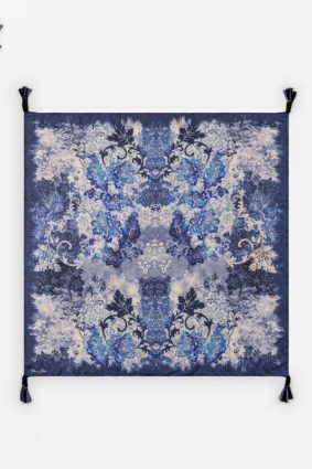 Johnny Was Silk Scarf Denim Lace
