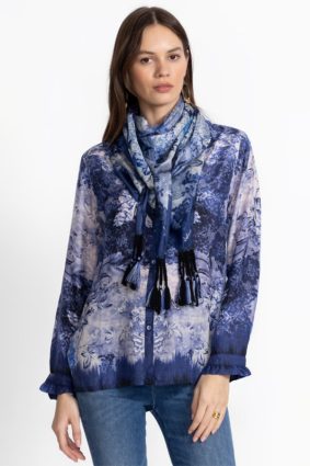 Johnny Was Silk Scarf Denim Lace