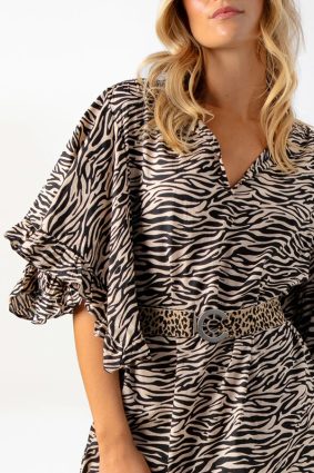Coster Dress Ruffle With Sleeves Zebra PrintCoster Dress Ruffle With Sleeves Zebra Print