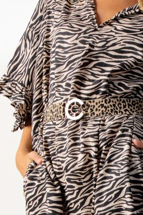 Coster Dress Ruffle With Sleeves Zebra PrintCoster Dress Ruffle With Sleeves Zebra Print