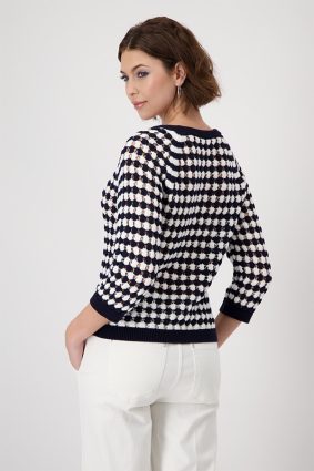 Monari Sweater Stripes Ajour Deep Ocean