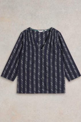 White Stuff Rae Organic Cotton Top Navy Multi
