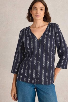 White Stuff Rae Organic Cotton Top Navy Multi