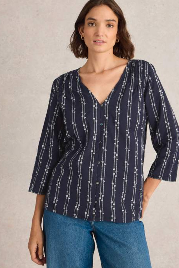 White Stuff Rae Organic Cotton Top Navy Multi