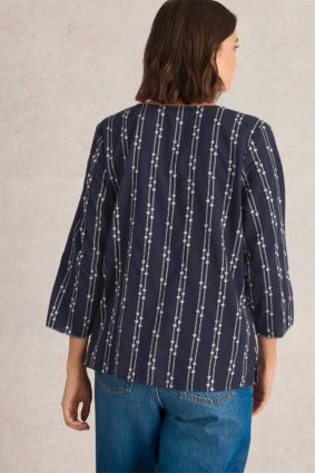 White Stuff Rae Organic Cotton Top Navy Multi