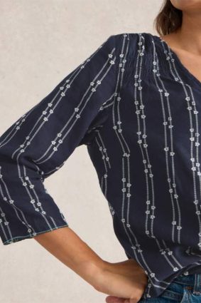 White Stuff Rae Organic Cotton Top Navy Multi