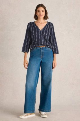 White Stuff Rae Organic Cotton Top Navy Multi