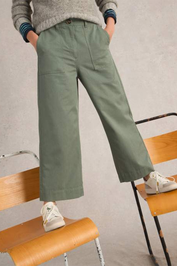 White Stuff Romy Wide Leg Cropped Trouser Dus Green