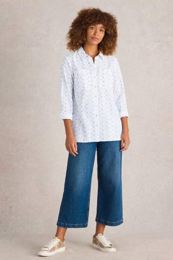 White Stuff Sophie Longline Cotton Shirt Ivory MLT