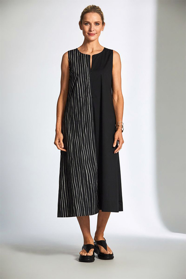 Peruzzi Broken Stripe Dress BlackEcru