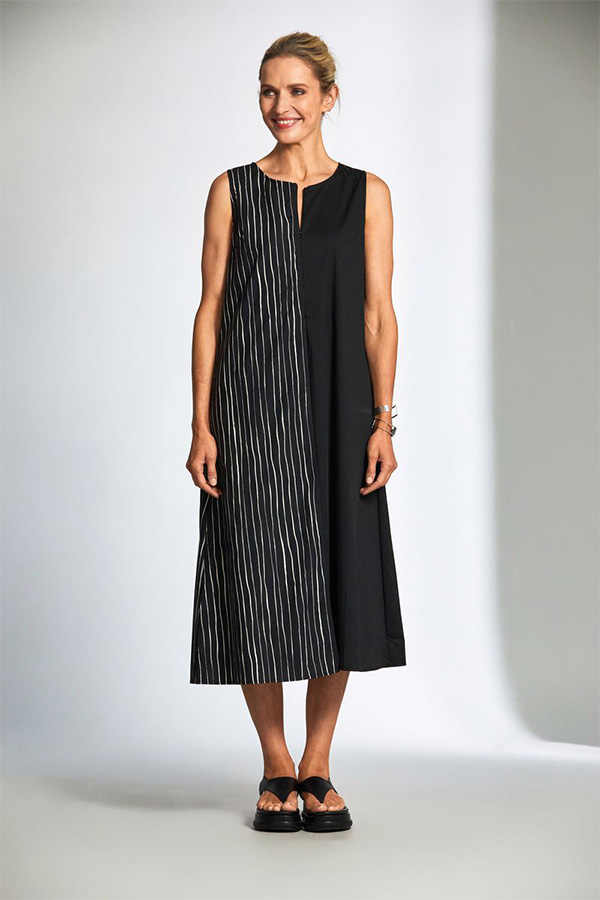 Peruzzi Broken Stripe Dress BlackEcru