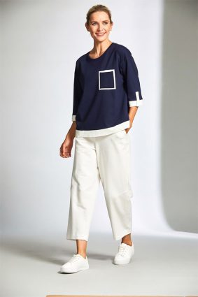 Peruzzi Contrast Panel Top NavyEcru