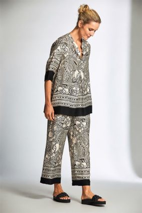 Peruzzi Wood Block Print Top BlkEcru