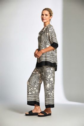 Peruzzi Wood Block Print Top BlkEcru