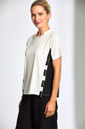 Peruzzi Zip Trim Top EcruBlack