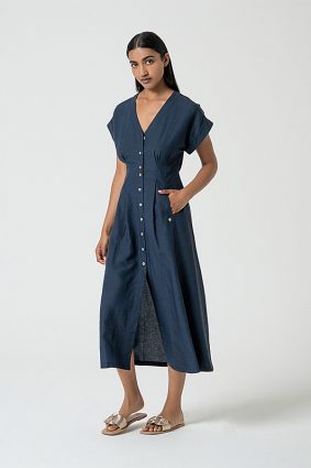 Surkanan Long Midi Shirt Dress Navy Blue