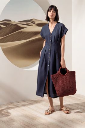 Surkanan Long Midi Shirt Dress Navy Blue