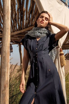 Surkanan Long Midi Shirt Dress Navy Blue