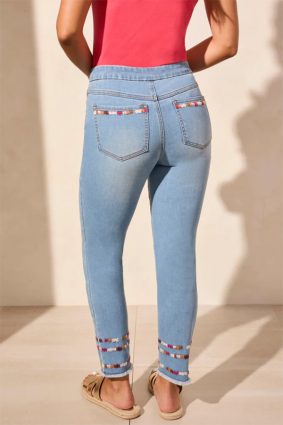 Tribal Audrey Pull On Slim Ankle Jeans W Emb Vivid-Blue