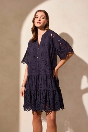 Tribal Mixed Pattern Eyelet Dress Nautical
