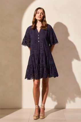 Tribal Mixed Pattern Eyelet Dress Nautical