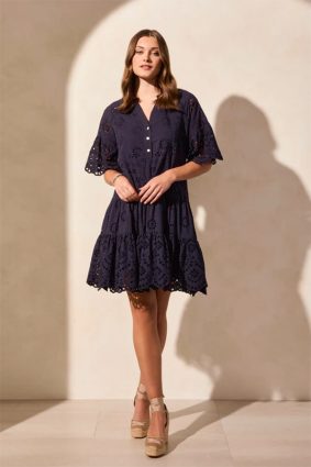 Tribal Mixed Pattern Eyelet Dress Nautical