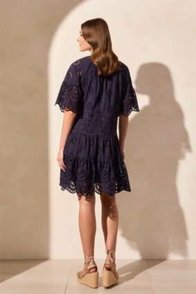 Tribal Mixed Pattern Eyelet Dress Nautical