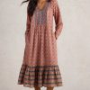 White Stuff Abigail Embroidered Dress Pink Mlt