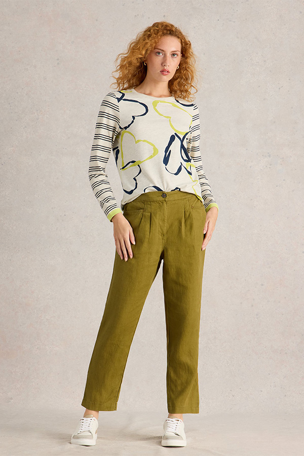 White Stuff Rowena Linen Trouser Khaki Grn