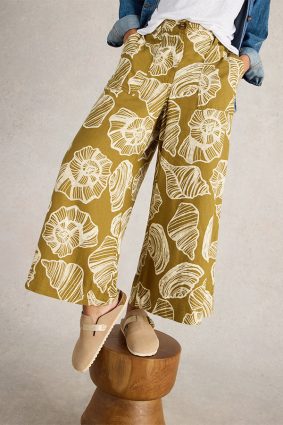 White Stuff Roxy Linen Blend Culotte Green Print