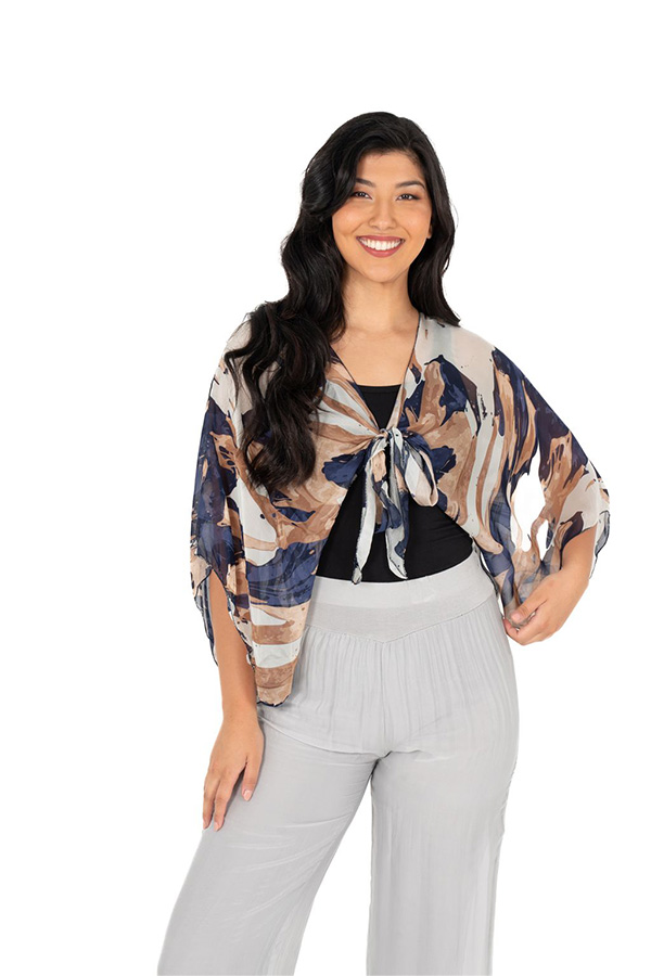 Made In Italy Women's Woven Cardigan Navy Waves