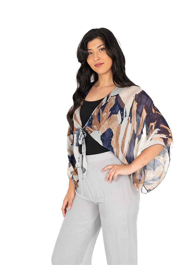 Made In Italy Women's Woven Cardigan Navy Waves