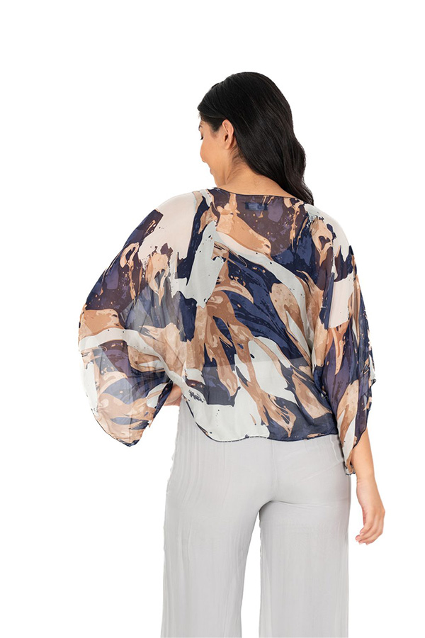 Made In Italy Women's Woven Cardigan Navy Waves