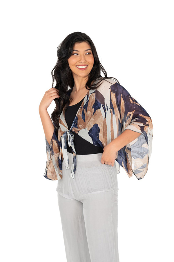 Made In Italy Women's Woven Cardigan Navy Waves