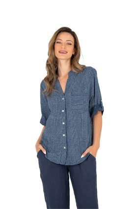 Made In Italy Women's Woven Shirt Navy Sailor