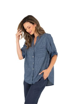 Made In Italy Women's Woven Shirt Navy Sailor