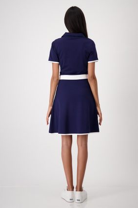 Monari Polo T-Shirt Dress Contrast Stripes Navy Blue