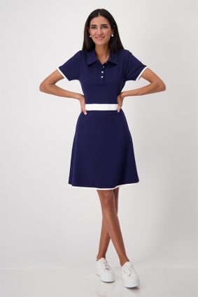 Monari Polo T-Shirt Dress Contrast Stripes Navy Blue