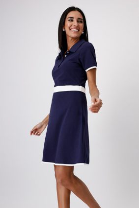 Monari Polo T-Shirt Dress Contrast Stripes Navy Blue