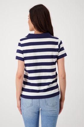 Monari Polo T-Shirt Stripes Navy Blue