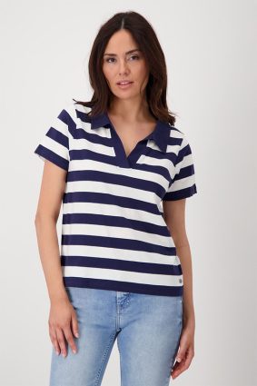 Monari Polo T-Shirt Stripes Navy Blue