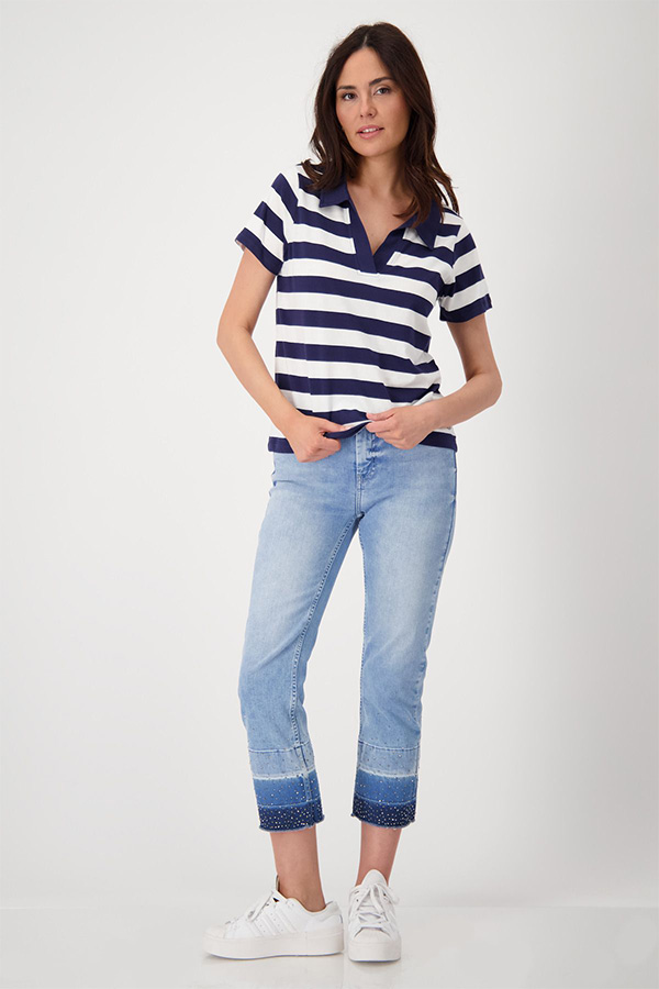 Monari Polo T-Shirt Stripes Navy Blue