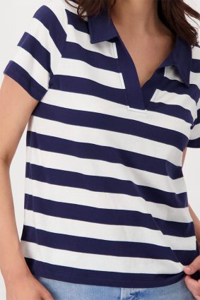Monari Polo T-Shirt Stripes Navy Blue