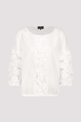 Monari Round Neck Blouse 3D Flowers Cream